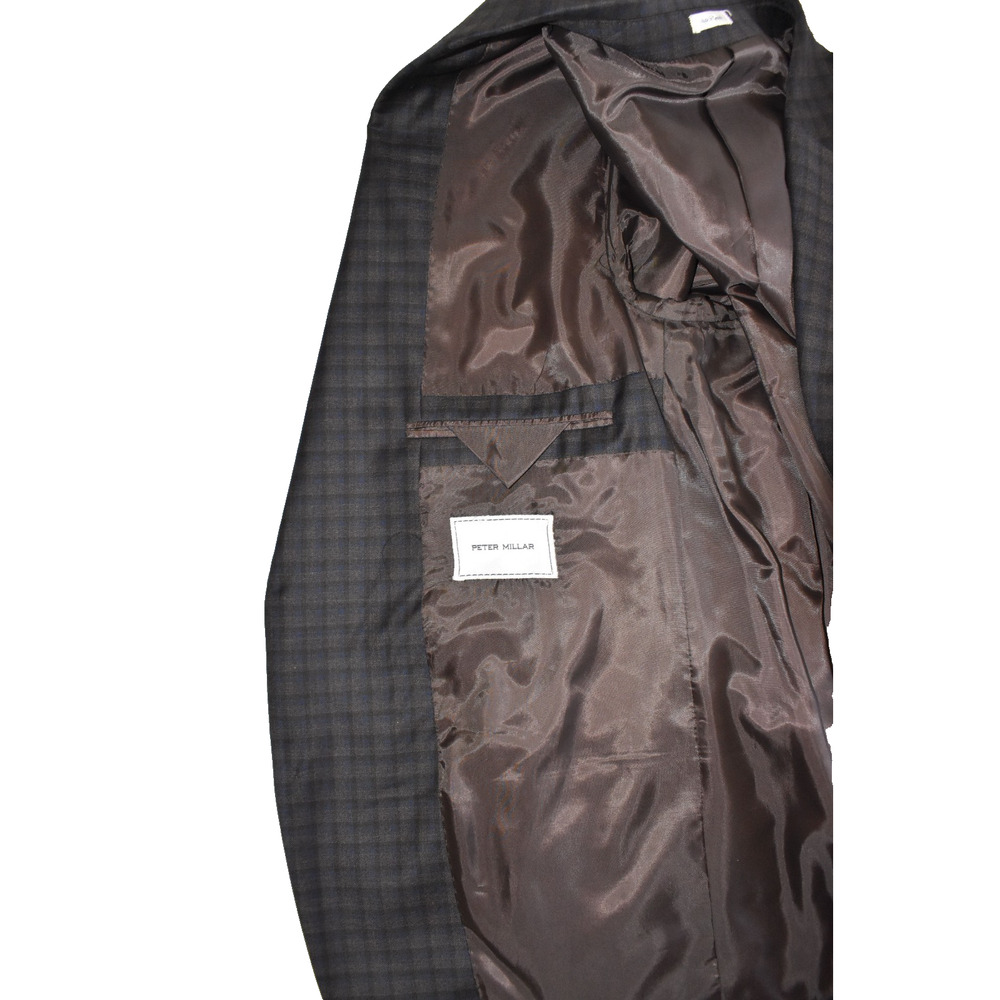 B4 Auth PETER MILLAR Dark Brown/Blue Plaid Wool Two Button Blazer Size 44T - Picture 6 of 9
